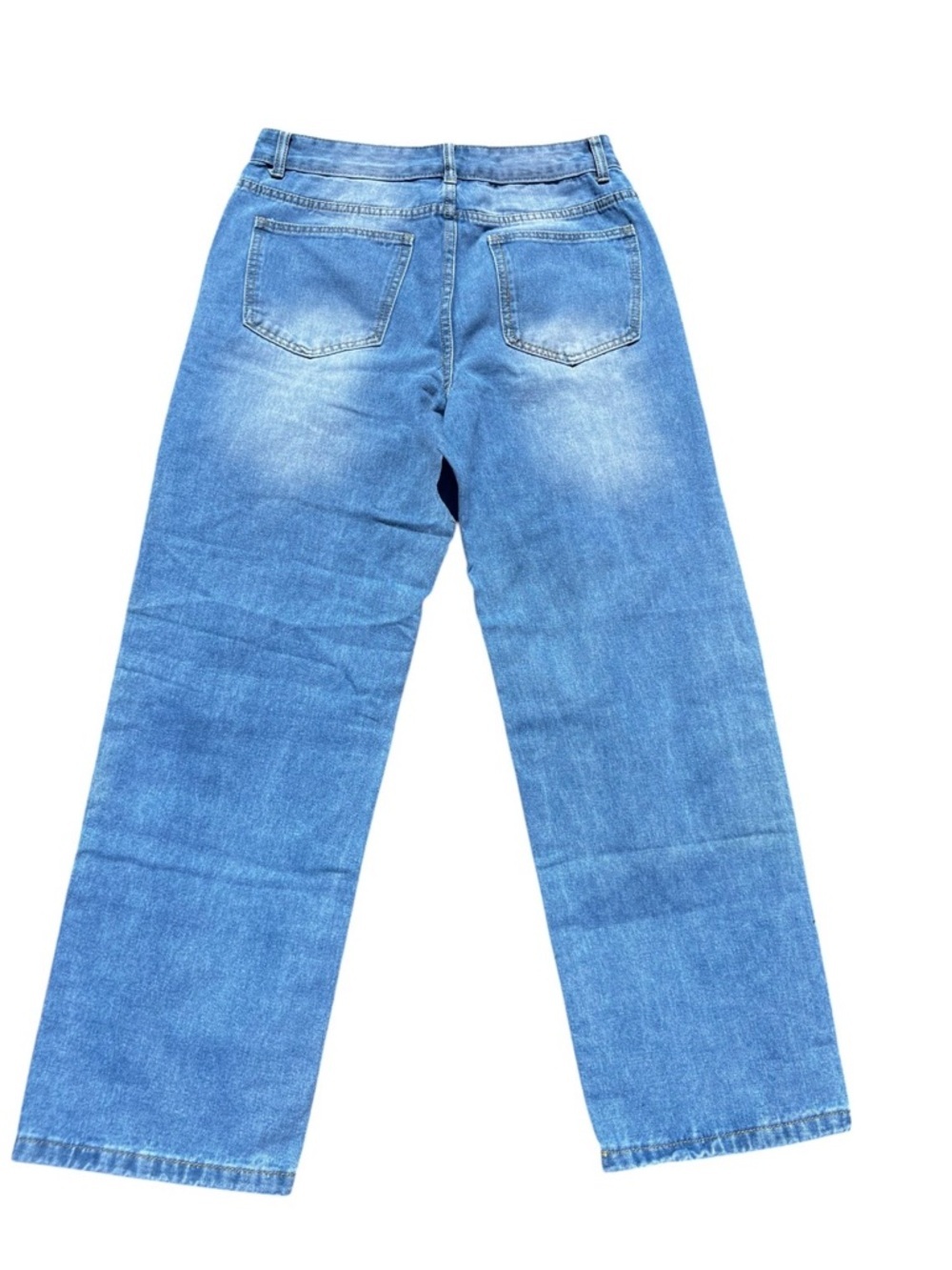 Men's Straight-Leg Blue Denim Jeans with White Graphic Script - Picture 6 of 15